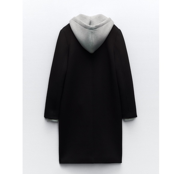 Zara CONTRASTING COAT WITH REMOVABLE HOOD - Picture 14 of 15
